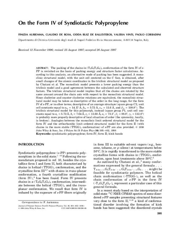 (PDF) On the form IV of syndiotactic polypropylene