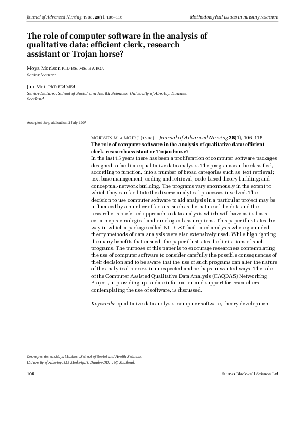 (PDF) … Role of Computer Software in the Analysis of Qualitative Data ...