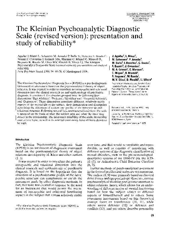 (PDF) The Kleinian Psychoanalytic Diagnostic Scale (revised version ...