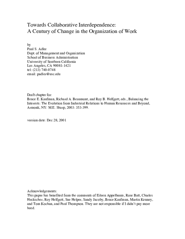 (PDF) Towards Collaborative Interdependence : A Century of Change in ...