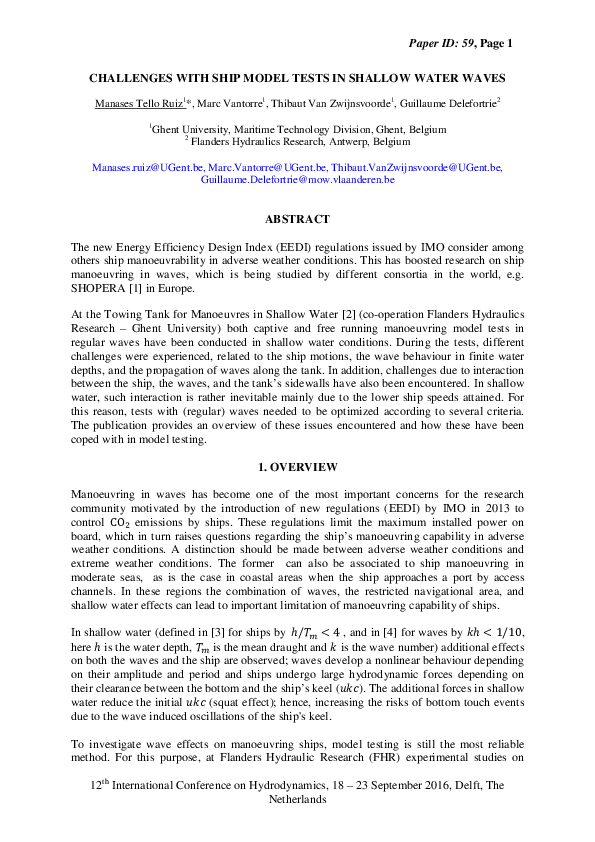 (PDF) Challenges with ship model tests in shallow water waves
