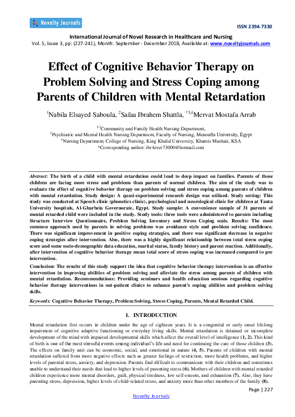 (PDF) Effect of Cognitive Behavior Therapy on Problem Solving and ...