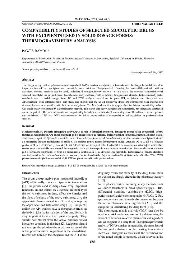 (PDF) Compatibility Studies of Selected Mucolytic Drugs with Excipients ...