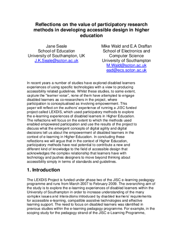 (PDF) Reflections on the value of participatory research methods in ...