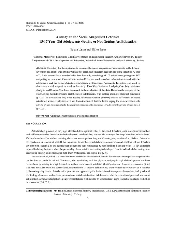 (PDF) A Study on the Social Adaptation Levels of 15-17 Year Old ...