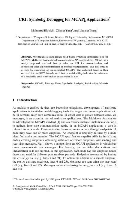 (PDF) CRI: Symbolic debugger for mcapi applications