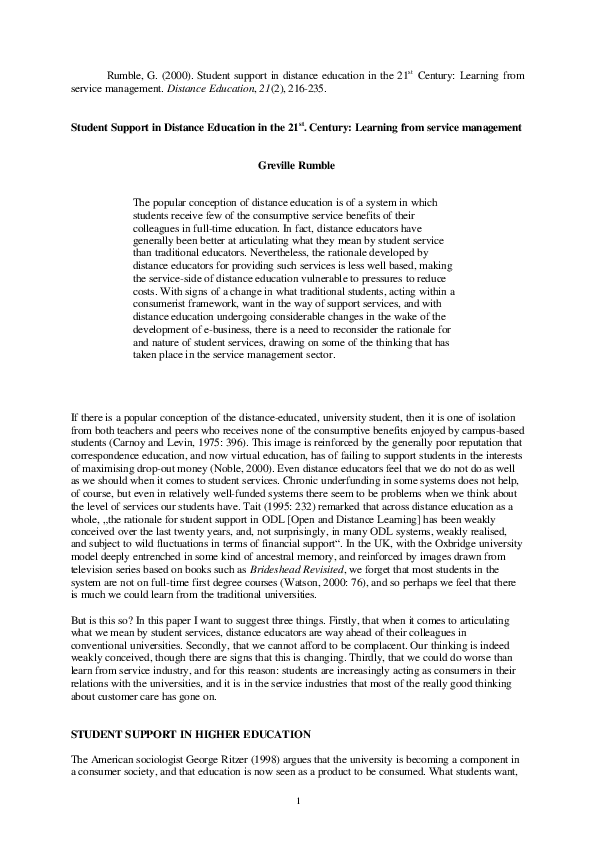 (PDF) Student support in distance education in the 21st century ...