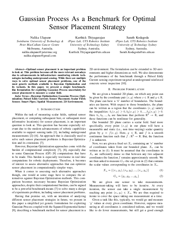 (PDF) Gaussian Process As a Benchmark for Optimal Sensor Placement Strategy