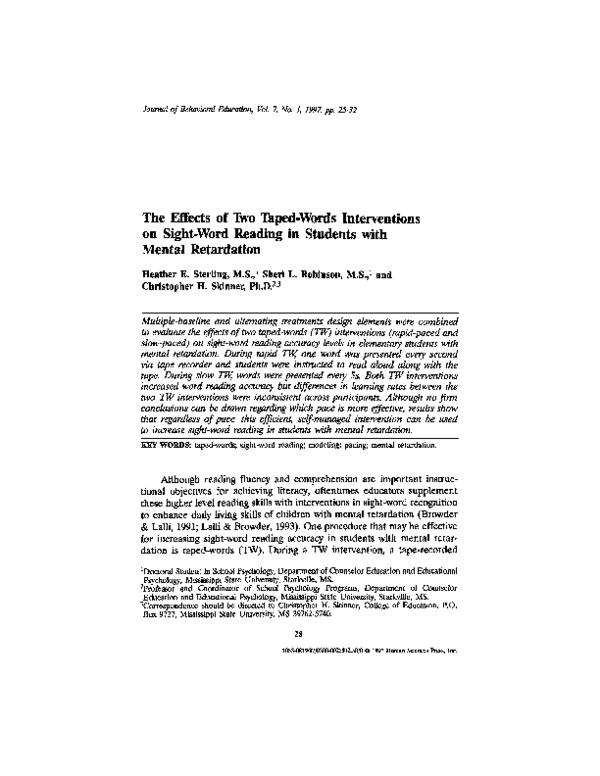 (PDF) The effects of two taped-words interventions on sight-word ...