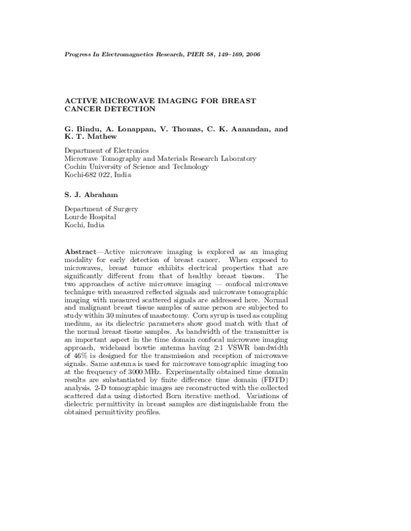 (PDF) Active Microwave Imaging for Breast Cancer Detection