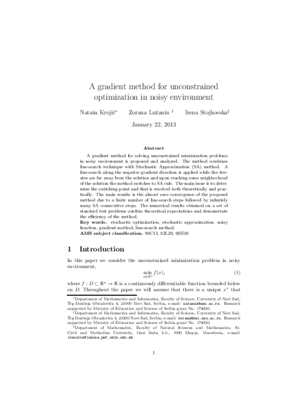 (PDF) A gradient method for unconstrained optimization in noisy environment