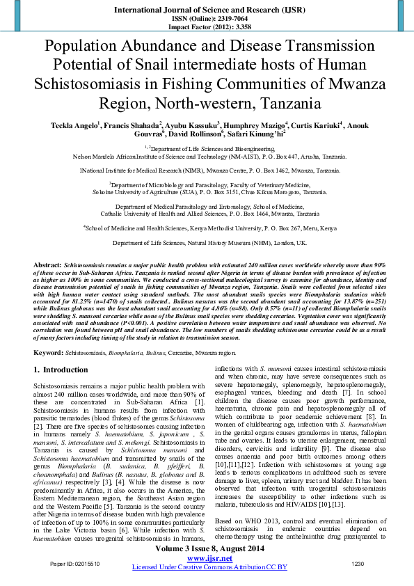 (PDF) Population Abundance and Disease Transmission Potential of Snail ...