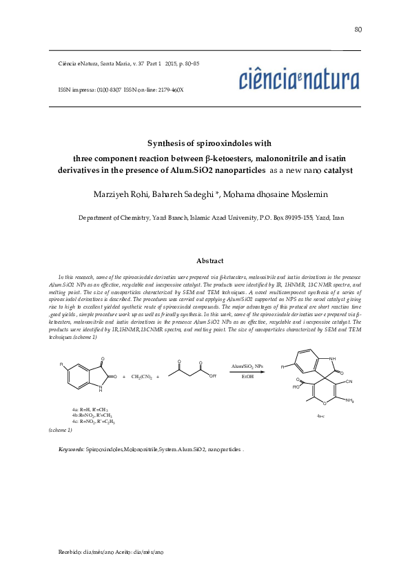 (PDF) Synthesis of spirooxindoles with three component reaction between ...
