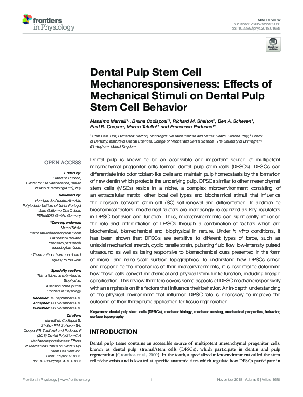 (PDF) Dental Pulp Stem Cell Mechanoresponsiveness: Effects of ...