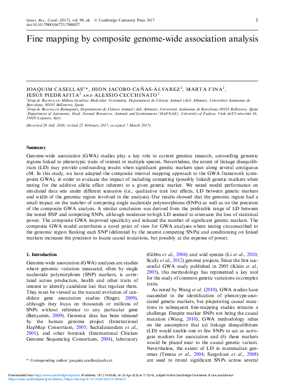 (PDF) Fine mapping by composite genome-wide association analysis