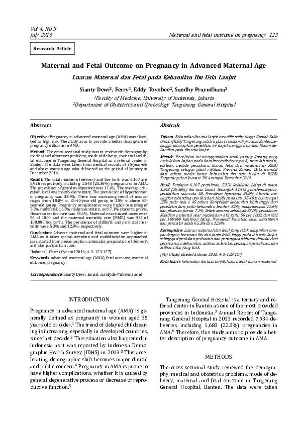 (PDF) Maternal and Fetal Outcome on Pregnancy in Advanced Maternal Age