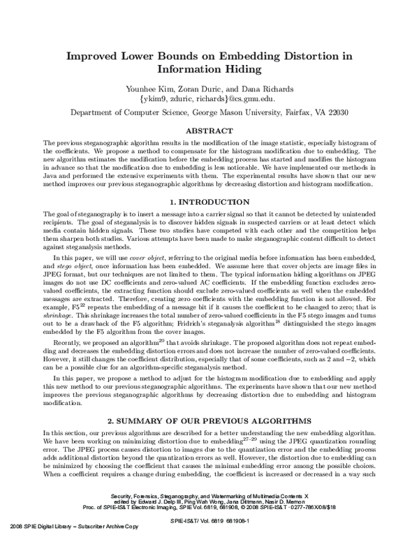 (PDF) Improved lower bounds on embedding distortion in information hiding