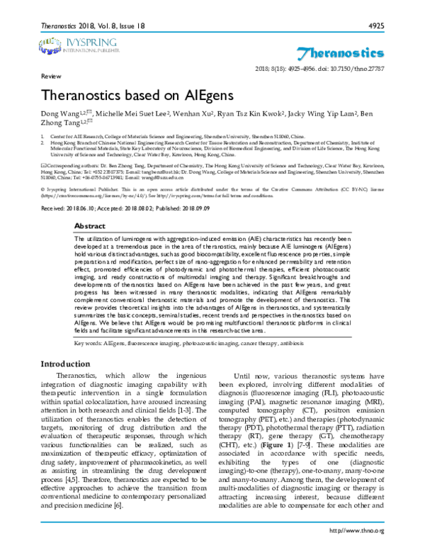 (PDF) Theranostics based on AIEgens