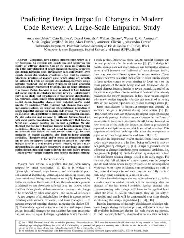 (PDF) Predicting Design Impactful Changes in Modern Code Review: A ...
