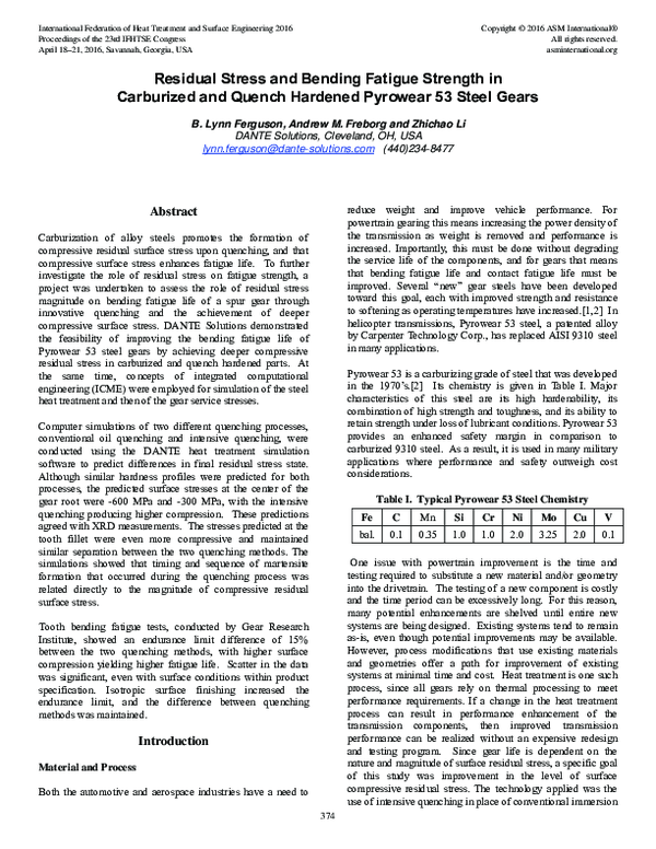 (PDF) Residual Stress and Bending Fatigue Strength in Carburized and ...