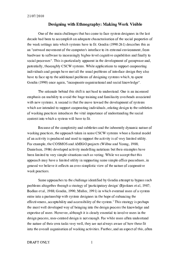 (PDF) Designing with ethnography: making work visible