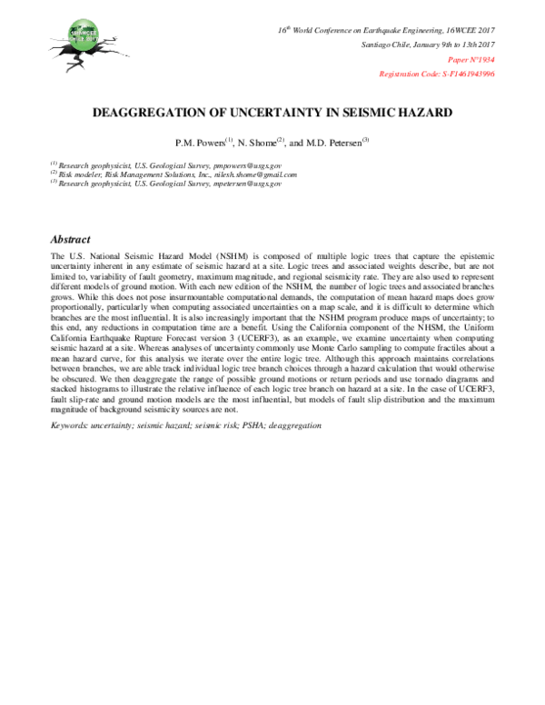 (PDF) Deaggregation of Uncertainty in Seismic Hazard