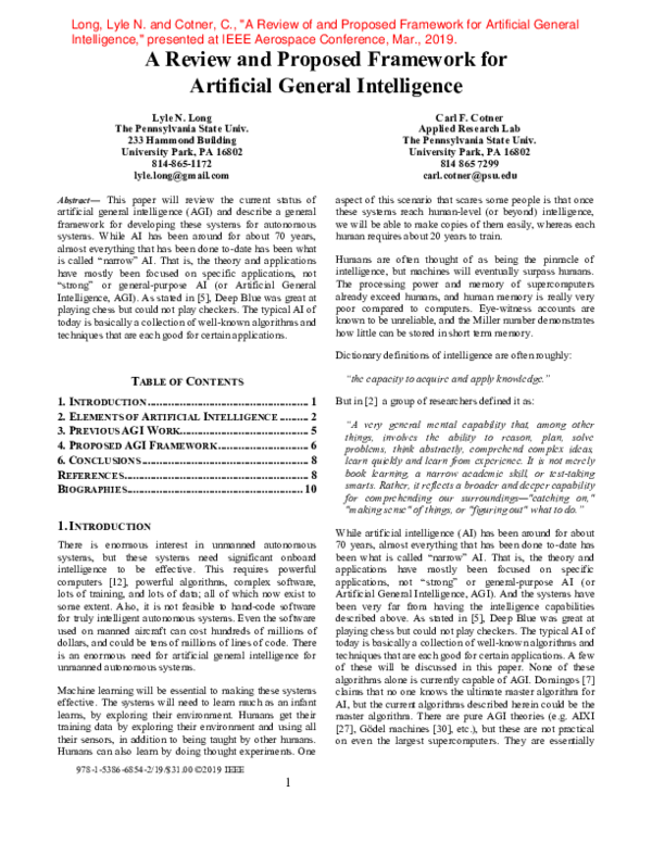 (PDF) A Review and Proposed Framework for Artificial General Intelligence