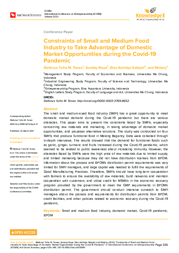 (PDF) Constraints of Small and Medium Food Industry to Take Advantage ...