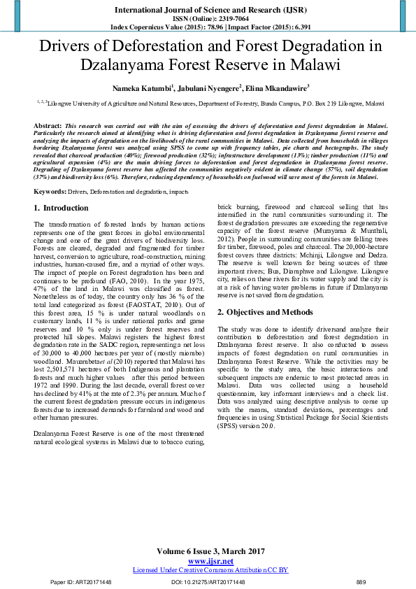 (PDF) Drivers of Deforestation and Forest Degradation in Dzalanyama ...