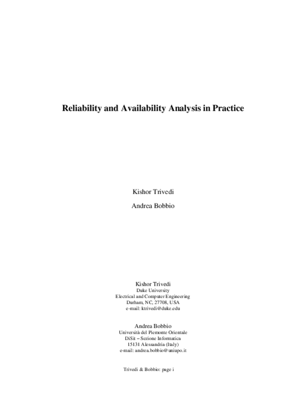 (PDF) Reliability and Availability Analysis in Practice