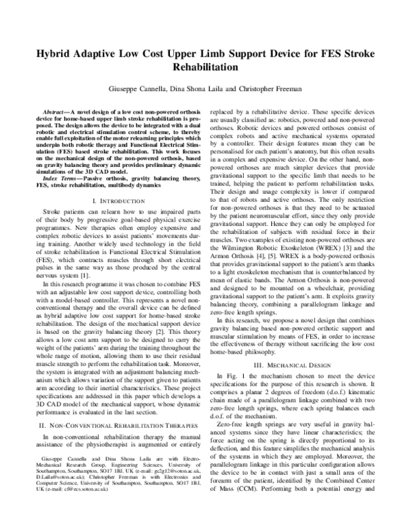 (PDF) Hybrid Adaptive Low Cost Upper Limb Support Device for FES Stroke ...