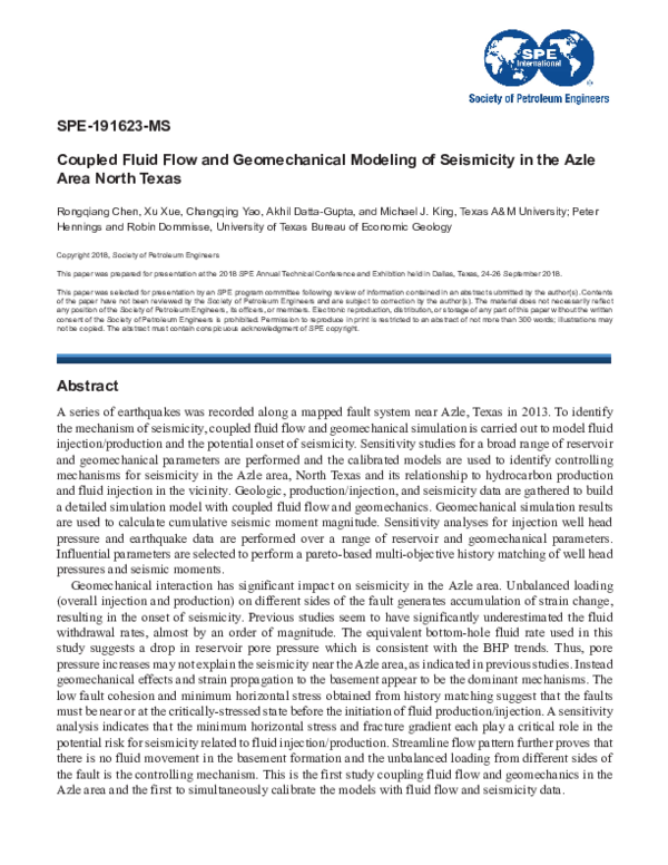 (PDF) Coupled Fluid Flow and Geomechanical Modeling of Seismicity in ...