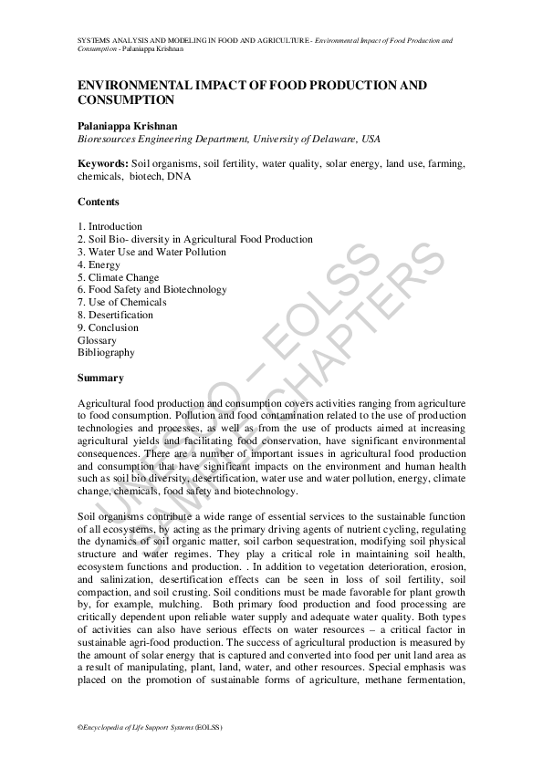 (PDF) Impact of Food Production and Consumption
