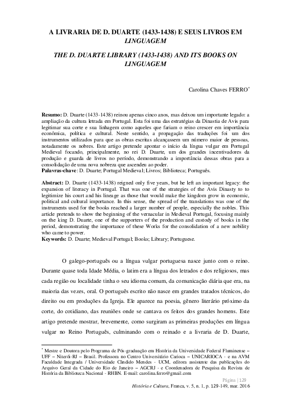 (PDF) A Livraria De D. Duarte (1433-1438) e Seus Livros Em Linguagem ...