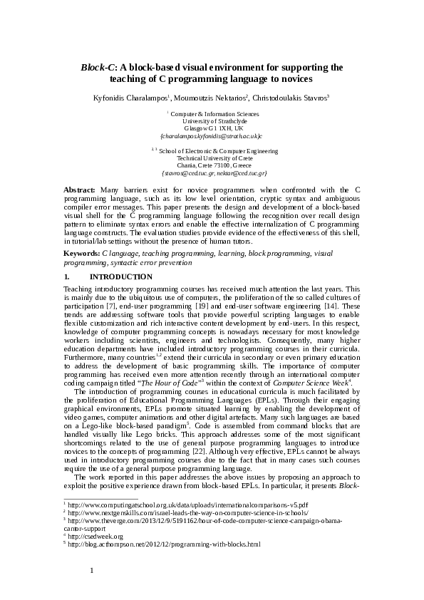 (PDF) Block-C: A block-based visual environment for supporting the ...