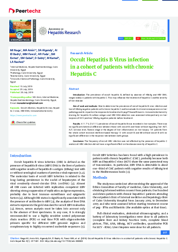 (PDF) Occult hepatitis B virus infection in a cohort of HIV-positive ...