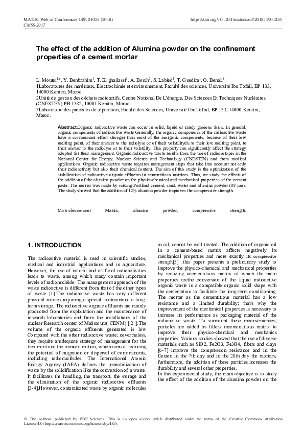 (PDF) The effect of the addition of Alumina powder on the confinement ...