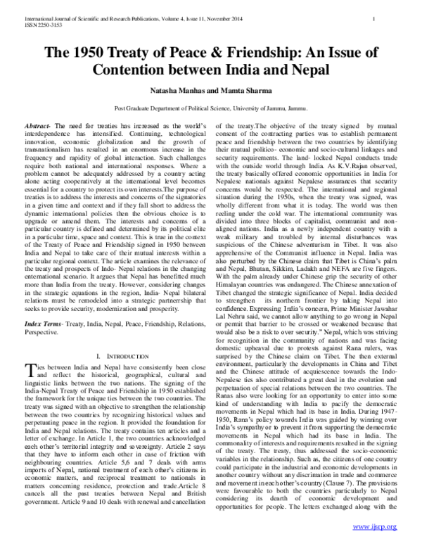 (PDF) The 1950 Treaty of Peace & Friendship : An Issue of Contention ...