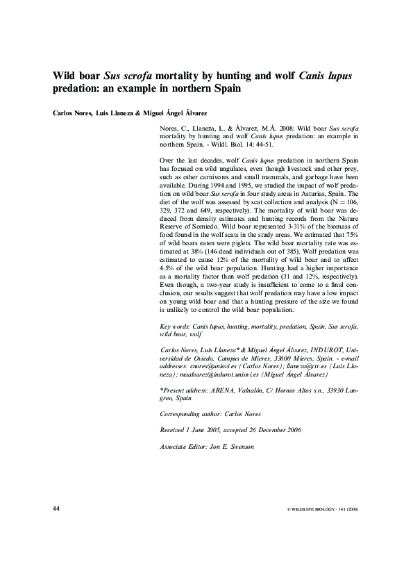 (PDF) Wild boar Sus scrofa mortality by hunting and wolf Canis lupus ...