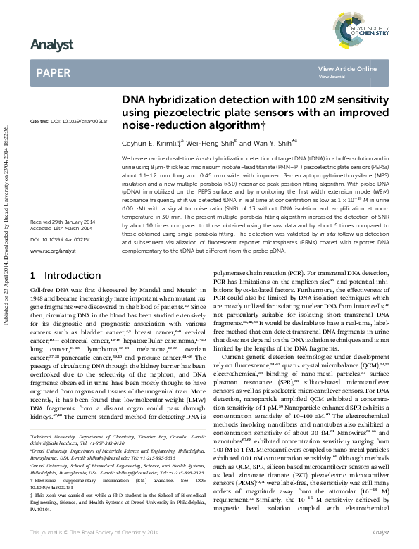 (PDF) DNA hybridization detection with 100 zM sensitivity using ...