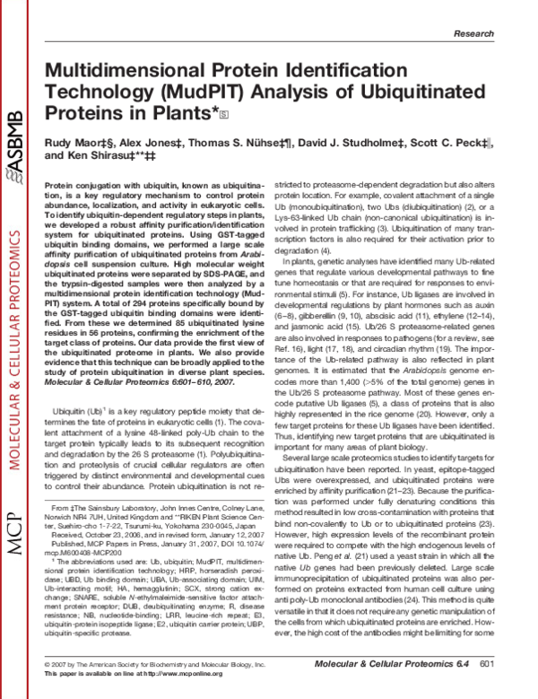 (PDF) Multidimensional protein identification technology (MudPIT ...