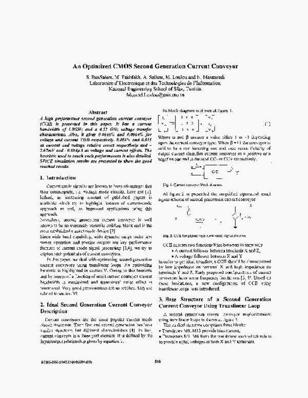 (PDF) An optimized CMOS second generation current conveyor