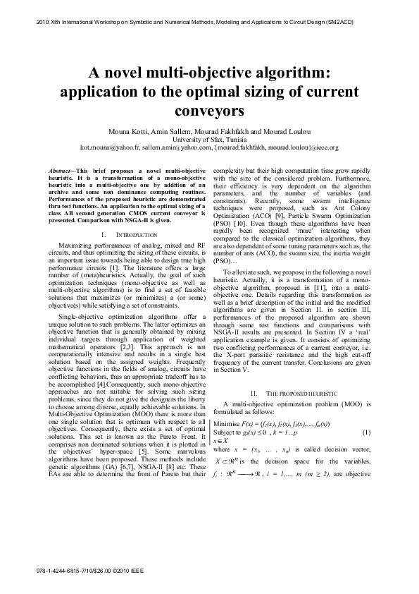 (PDF) A novel multi-objective algorithm: application to the optimal ...