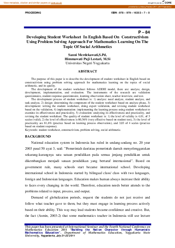 (PDF) Developing Student Worksheet In English Based On Constructivism ...