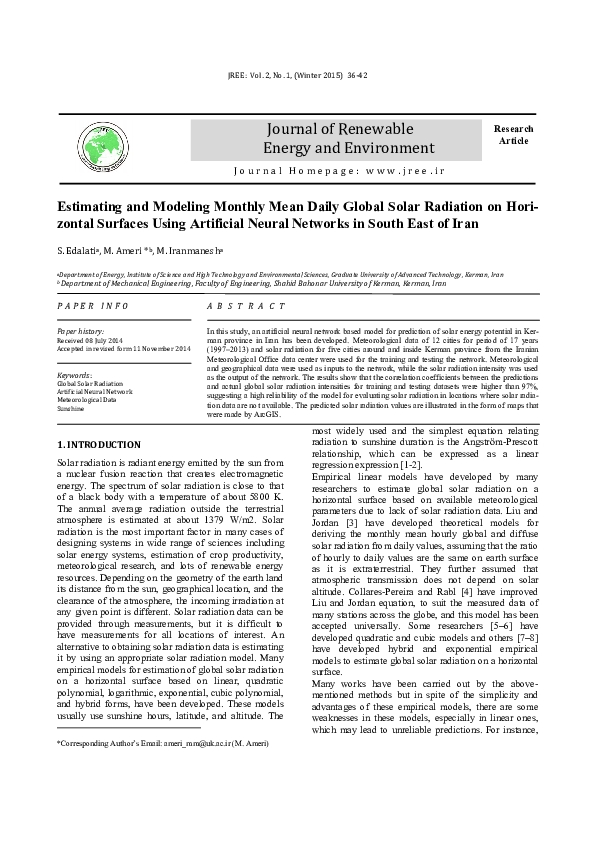 (PDF) Estimating and Modeling Monthly Mean Daily Global Solar Radiation ...