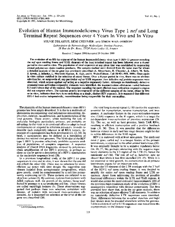 (PDF) Evolution of human immunodeficiency virus type 1 nef and long ...