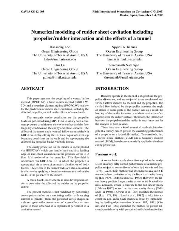 (PDF) Numerical modeling of rudder sheet cavitation including propeller ...