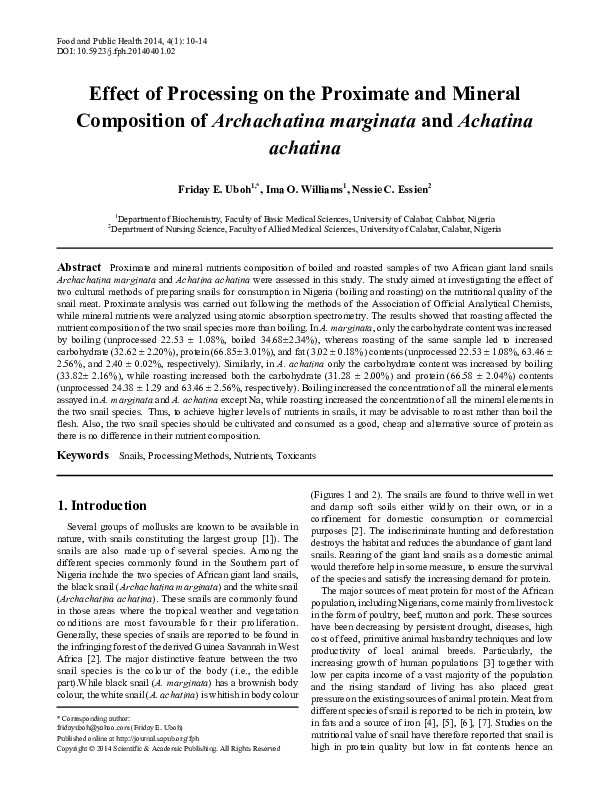 (PDF) Effect of Processing on the Proximate and Mineral Composition of ...