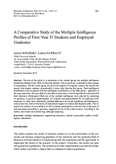 (PDF) A Comparative Study of the Multiple Intelligence Profiles of ...
