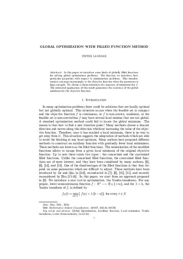 (PDF) Global Optimization with Filled Function Method